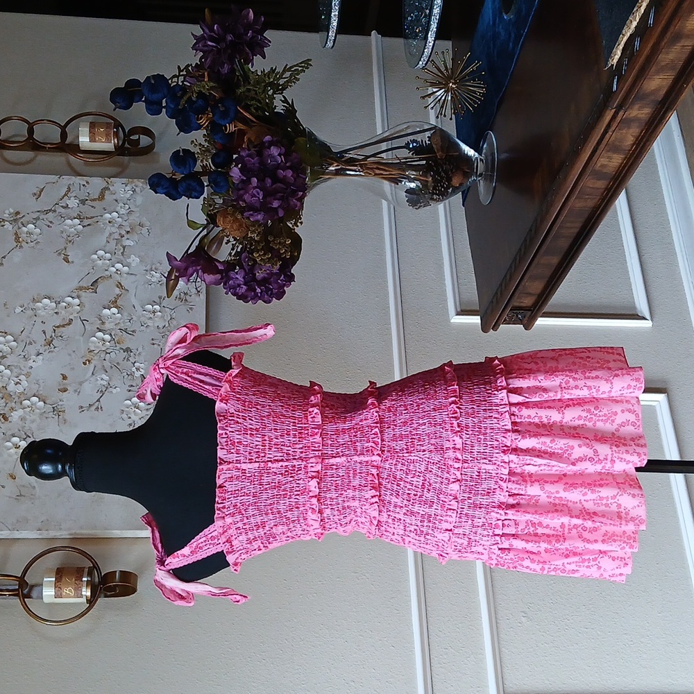 Pink Floral Ruffle Mini Dress. Size XS - Picture 4 of 17